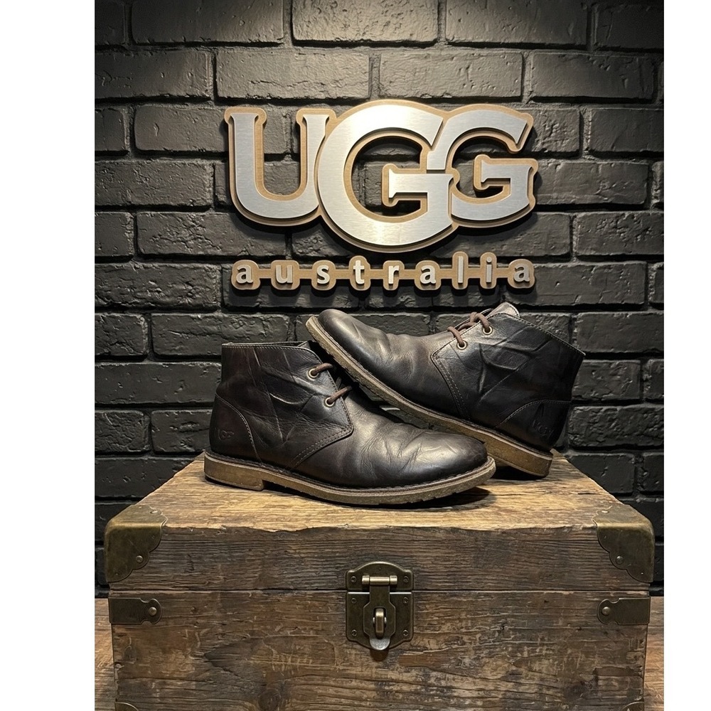 🔥UGG Australia 🤑Leighton Mens Dark Brown Leather Chukka‎ Desert Boots Size 11